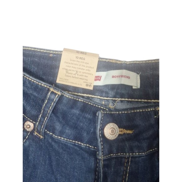 Levis Boyfriend Jeans Size 10 Regular - Adjustable Waistband Relaxed Fit Dark Wa - Picture 4 of 6